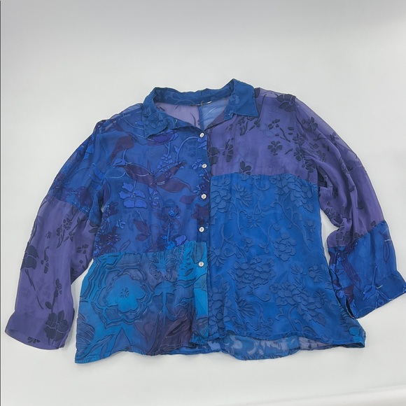 Tops - Velvet‎ burnout Floral Button-Up patchwork Blouse boho fairy hippie sheer